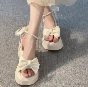 Sandales d'été à talons épais et perles à nœud pour femmes pour filles - Product Image 5