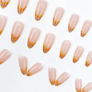 Ms.Miemie 24 pièces Fallen Leaf Glitter French Almond Nail Art Set <span class=keywords><strong>Pale</strong></span> Yellow Autumn <span class=keywords><strong>Orange</strong></span> Girlish Armor Conçu pour - Product Image 3