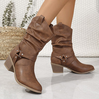 Bottes de cow-boy à jambe large, chaussures plates classiques pour le quotidien, bottes de cowgirl en cuir PU, chaussures habillées tendance pour femmes