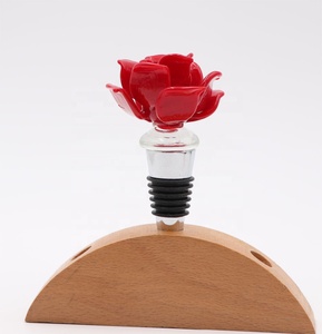 <span class=keywords><strong>Murano</strong></span> arte vetro rosso rosa fiore anello in Silicone metallo supporto tappo per bottiglia di vino per i regali di nozze di san valentino - Product Image 5