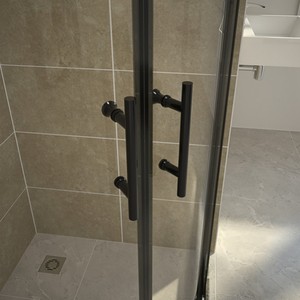 Paroi de douche pliante moderne en forme de secteur, verre trempé transparent 4 mm, avec poignée et drain, pour salle de bain d'hôtel - Product Image 3