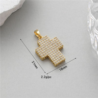 Pendentif Croix Exquis HD287 en Or 14K avec Mini Breloque Ours – Accessoire DIY pour Collier, Bracelet et Boucles d'Oreilles