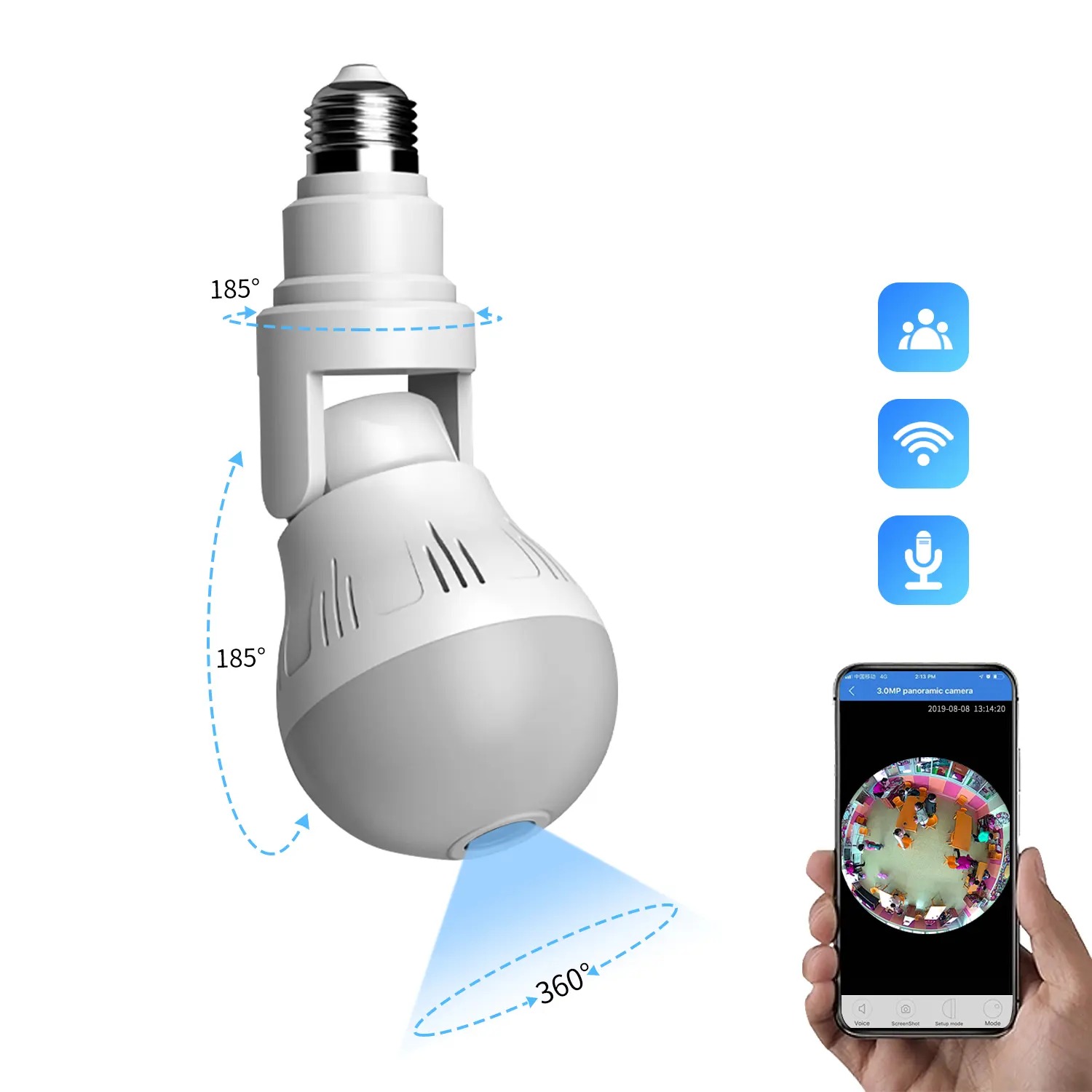 Cámara de seguridad V380 para el hogar, minicámara de bombilla con Wifi, 360