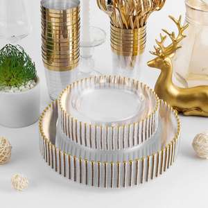 7.5 Inch <b>Plastic</b> Dessert Plates with Gold Beads White Clear Salad Plates Heavy Duty Tableware Bulk for Wedding Receptions - Product Image 5