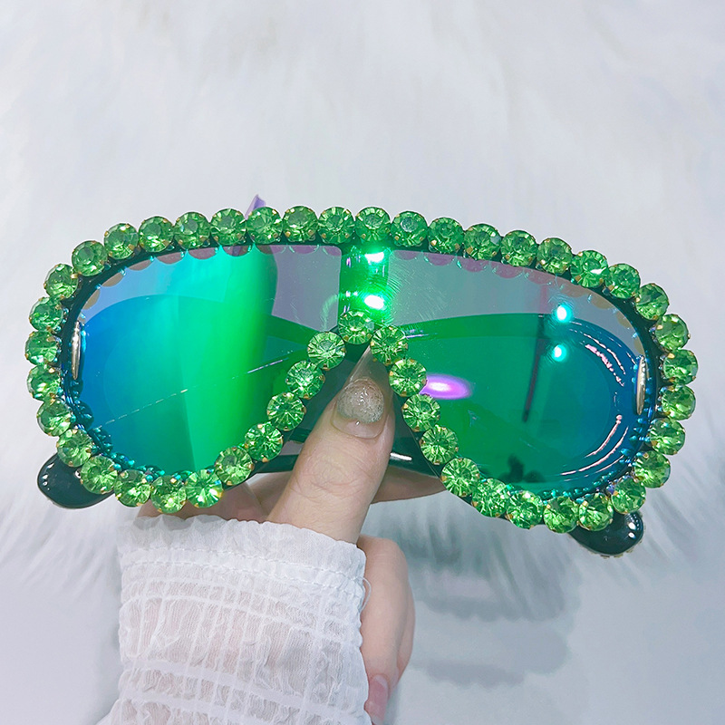 Y2K Blue Silver Mirror Shades - Luxury Crystal Punk Sunglasses