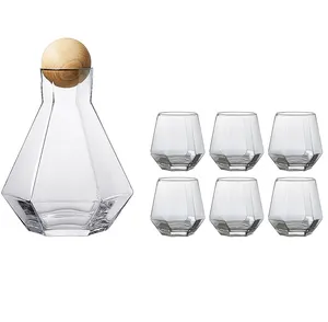 1230ml Glaska raffe mit mund geblasenem Wasserkrug mit Holzdeckel Set mit 4 Wasser gläsern und 1 Glaskrug in Geschenk box