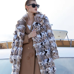 Abrigo de Piel de Lince Canadiense Americano Vintage de Longitud Completa, <span class=keywords><strong>Precios</strong></span> de Fábrica, Abrigo de Visón con Patrón de Leopardo Natural - Product Image 1
