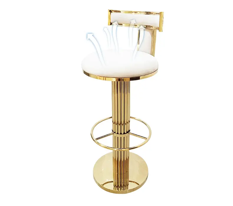High back white gold round metal stainless steel bar stool chair