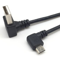 Kabel USB A Male 2.0 Sudut 90 Derajat ke Bawah ke Kabel USB Micro Sudut Kiri untuk Pengisian Daya