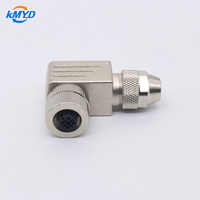 Connecteur M12 A-codé à angle droit, femelle, câblable sur site, blindage intégral en métal, 4/5/8 broches, terminaison par vis, étanche