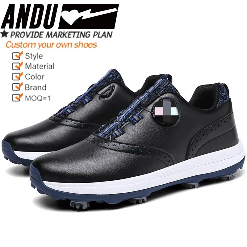 High Quality Non Slip Microfiber Leather Spikes Waterproof Men Athletic Professional Golf Shoes