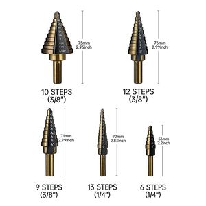 HSS 1/4-2 Inch Large High Speed Steel Step Drill Bits, Doubles Flutes