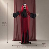 Squelette fantôme animé de 65 pouces pour Halloween, avec yeux rouges lumineux, son et mouvement, décoration de jardin