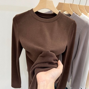 All'ingrosso taglie forti t-shirt da <span class=keywords><strong>donna</strong></span> a maniche lunghe in pile di velluto magliette invernali da <span class=keywords><strong>donna</strong></span> in <span class=keywords><strong>cotone</strong></span> - Product Image 5