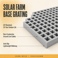 Grille de couverture en PRV noir résistant aux UV avec service de découpe pour passerelle de ferme photovoltaïque et station solaire à grande échelle