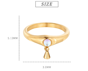 แหวนสแตนเลสสตีลชุบทอง 18K PVD ประดับโอปอลตรงกลางและจี้รูปกรวยห้อย |   กันน้ำ ป้องกันการแพ้ และป้องกันการเกิดคราบ - Product Image 6