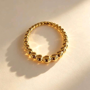 Bague à maillons en acier inoxydable plaqué rhodium avec perles de pierres précieuses, design étanche – Grande Vente - Product Image 2