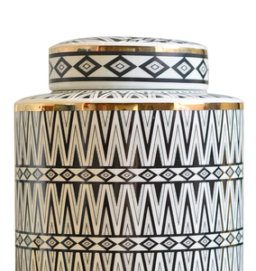 Contenitori in Ceramica Rotondi Bianco e Nero dal Design Moderno con Coperchi, Vaso <span class=keywords><strong>Decorativo</strong></span> con Motivo <span class=keywords><strong>Geometrico</strong></span> - Product Image 5