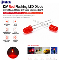 Diode LED rouge clignotante 12V, tête ronde de 5 mm, lumière diffuse clignotante, 2 Hz, 1/8 DIP, lampe à montage traversant, 620-630 nm, LED indicatrice
