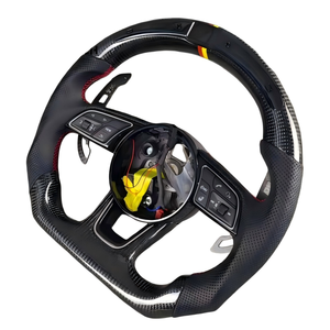 Volante Sportivo in Fibra di Carbonio con Display LED e Leve del Cambio per <span class=keywords><strong>Audi</strong></span> RS4 A6 A7 S6 <span class=keywords><strong>RS6</strong></span> S7 RS7 A3 A4 A5 (Rosso 2017-2024) - Product Image 5