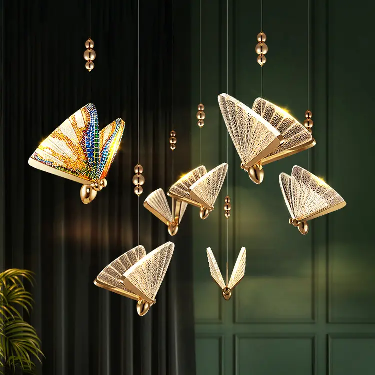 Fabriek Groothandel Woondecoratie Armaturen Goud Vlinder E27 Led Kroonluchter Hanglamp