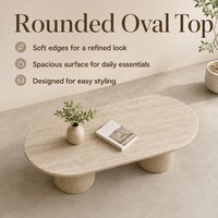 Table d'appoint en bois d'ingénierie style nordique Japandi, aspect travertin, forme pilule, ensemble de deux tables basses, appartement moderne, luxe