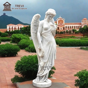 Statue di Angelo e Colomba in Marmo Naturale Scolpite a Mano per Giardino Esterno, Grandezza Naturale - Product Image 2