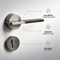 Poignée de porte moderne en bois de noyer gris argenté avec rosette ronde en alliage de zinc, ensemble de serrure de porte intérieure avec cylindre européen, pour passage et intimité
