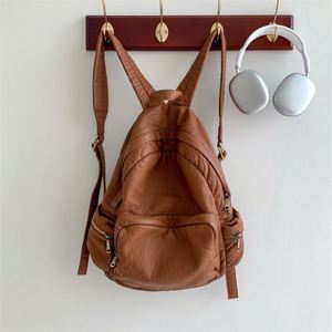 Wholesale Simple Multiple Pockets Women's <b>Backpacks</b> Laptop Bag Travel Sports Waterproof Zipper PU Leather <b>Backpacks</b> for Girl - Product Image 3