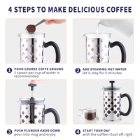 Cafetière à piston 600 ml en acier inoxydable et verre borosilicate avec filtre à 4 niveaux, logo personnalisé pour hôtel et café