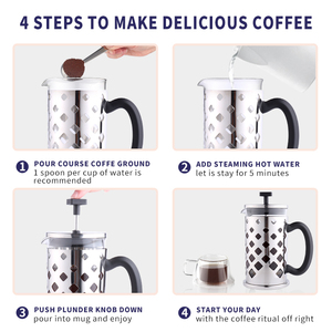 Caffettiera French Press 600ml in Acciaio Inox e Vetro Borosilicato con Filtro a 4 Livelli e Logo Personalizzato per Hotel e Caffè - Product Image 3