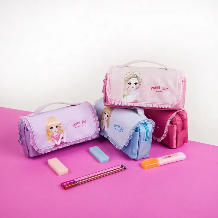 princess printing Cute kids fabric school pencil storage case with stationery custom design pencil case