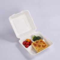 2023 Venta caliente 8 pulgadas Biodegradable de caña de azúcar, pulpa de bagazo para llevar con bisagras caja de comida rápida de la cubierta