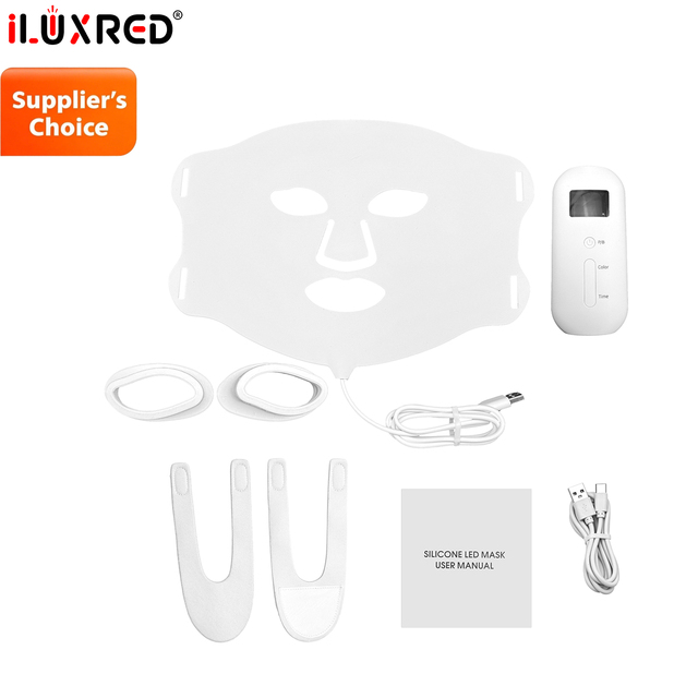 ILUXRED 180leds 7 Color Led Therapy Facial Mask Device Portable Silicone Face Neck Mask Equipment Rechargeable