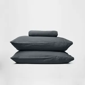 Venta al por mayor de tamaño personalizado tela de lino de lujo Stonewashed juegos de cama con funda de almohada de lino francés