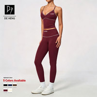 Ensemble de sport personnalisé, nouveau design, color blocking, débardeur à col halter et pantalon respirant qui rehausse les hanches, ensemble de yoga pour femmes