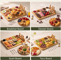 Ensemble de planches à charcuterie personnalisées, grande planche à fromage en bambou naturel avec design multifonctionnel, épaisseur 2,0 cm, accessoires inclus