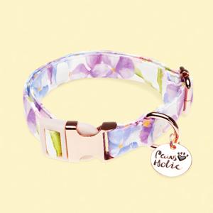 Collier pour chien en coton imprimé, taille S, luxueux, élégant, personnalisé, exclusif, ajustable, design floral, doux et durable - Product Image 1