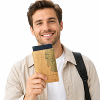 Portefeuille de voyage en cuir PU Boshiho Factory avec motif carte, étui pour passeport et cartes, porte-passeport en cuir
