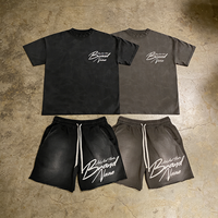 Ensemble survêtement homme grande taille imprimé logo personnalisé, chemise et short 2 pièces, motif délavé à l'acide, collection été