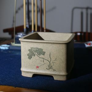 Maceta cuadrada de arcilla púrpura Lu Wenmei, tallada a mano para bonsáis y plantas - Product Image 3