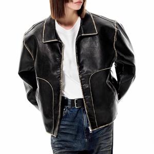 Chaqueta de Cuero PU Acolchada, Corta y Ancha, Estilo Vintage, Hecha a Mano, Ecológica y de Moda, para Hombre, Venta al Por Mayor - Product Image 2