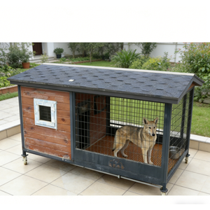 Enclos pour chien à double <span class=keywords><strong>porte</strong></span> pour extérieur - Structure en acier robuste avec espace de course couvert - Product Image 5