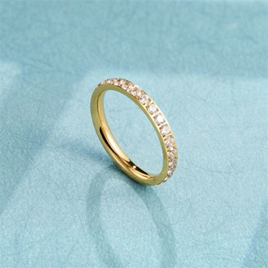 Wholesale Minimalist Jewelry <b>Crystal</b> <b>Ring</b> Women Anniversary Gift Gold Plated Stainless Steel Zircon <b>Ring</b> - Product Image 2