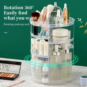 Ready Stock Transparent Desktop Tabletop Clear 360 Rotating Plastic Cosmetic Storage Box Makeup Organizer Display Case