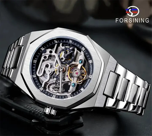Montres mécaniques <span class=keywords><strong>Forsining</strong></span> 375A, design classique pour hommes d'affaires, montres de luxe haut de gamme, entièrement automatiques, à cadran ajouré. - Product Image 5