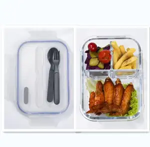 Популярный стеклянный Ланч-бокс для микроволновой печи с столовыми приборами пищевого класса