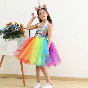 Vestido Tutú de Unicornio Color Arcoíris Hecho a Mano con Diadema y Alas, Vestidos de Fiesta de Cumpleaños para Niñas de 2 a 12 Años - Product Image 5
