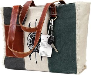 Bolsa de Mano de Lona Hecha a Mano con Asas de Cuero para Mujer, Bolso de Hombro Elegante, Bolsa de Compras Reutilizable, Logotipo Personalizado, Venta al Por Mayor - Product Image 1