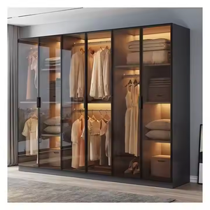 Armoire de chambre d'hôtel moderne <span class=keywords><strong>sur</strong></span> <span class=keywords><strong>mesure</strong></span>, réglable, en bois et verre brillant, pour dressing - Product Image 1